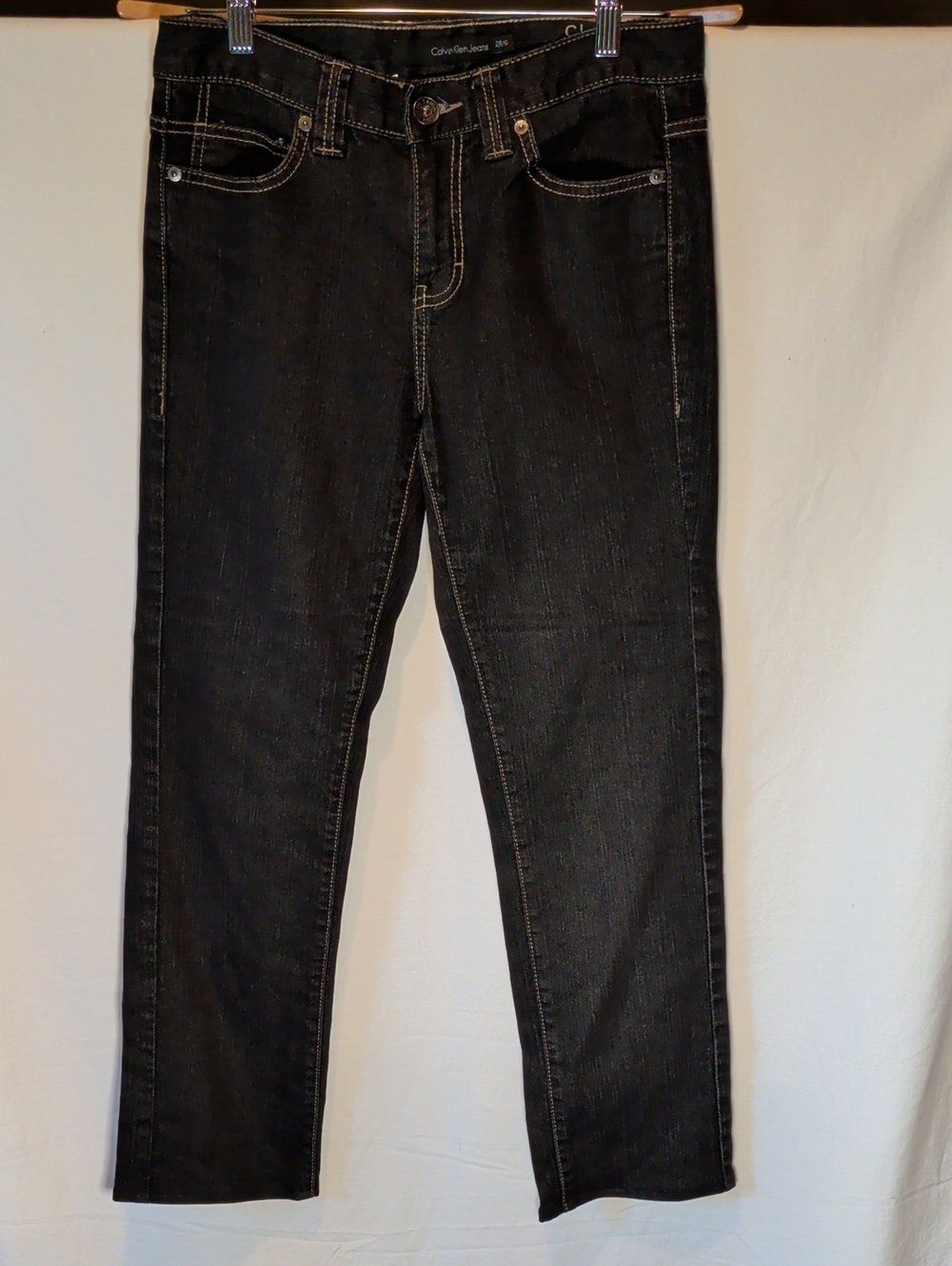 Calvin Klein Women Dark Blue Straight-Leg Jeans with Contrast Stitching